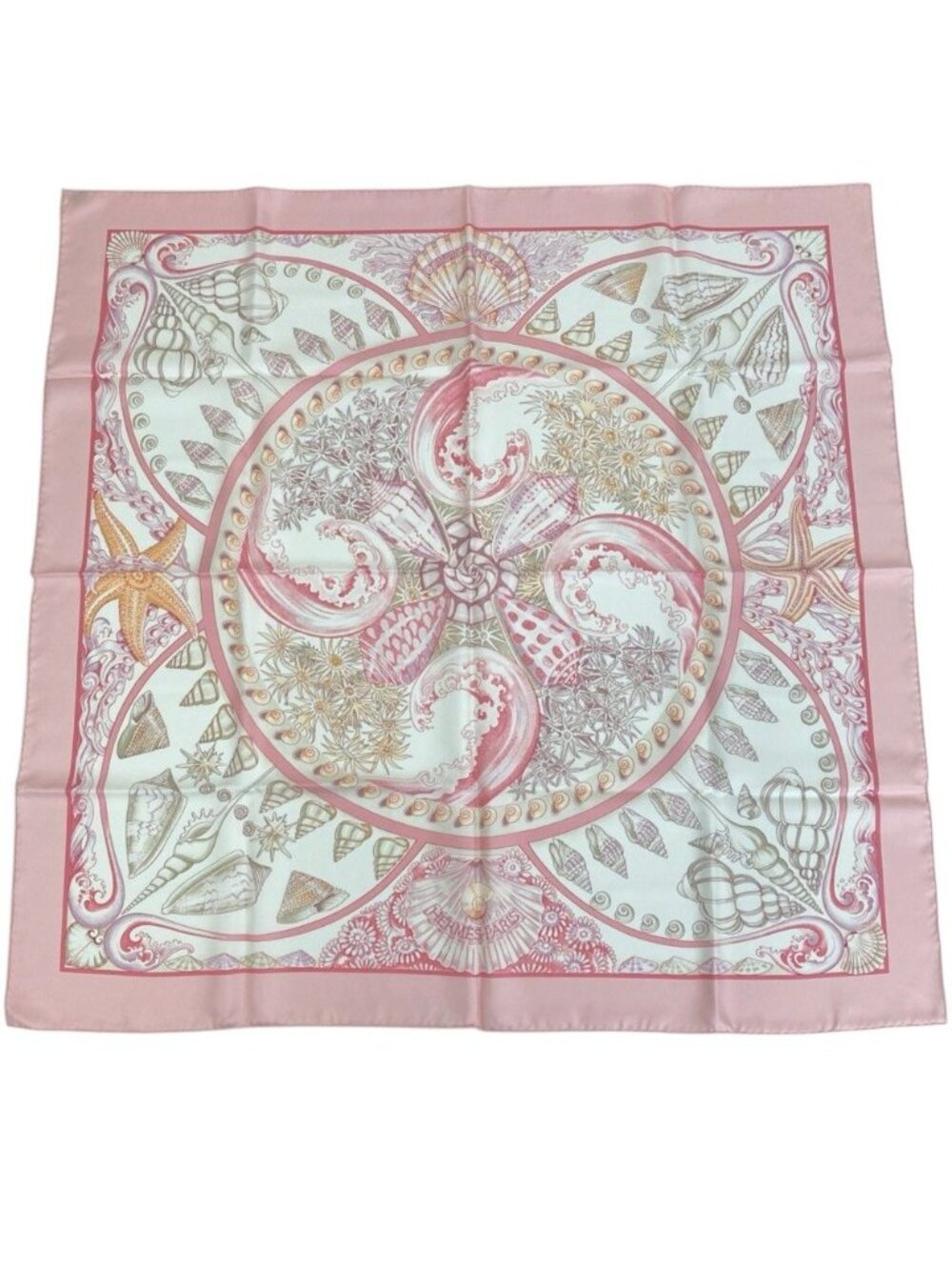 Hermes Parures Oceanes Carre 90 Silk Scarf Pink